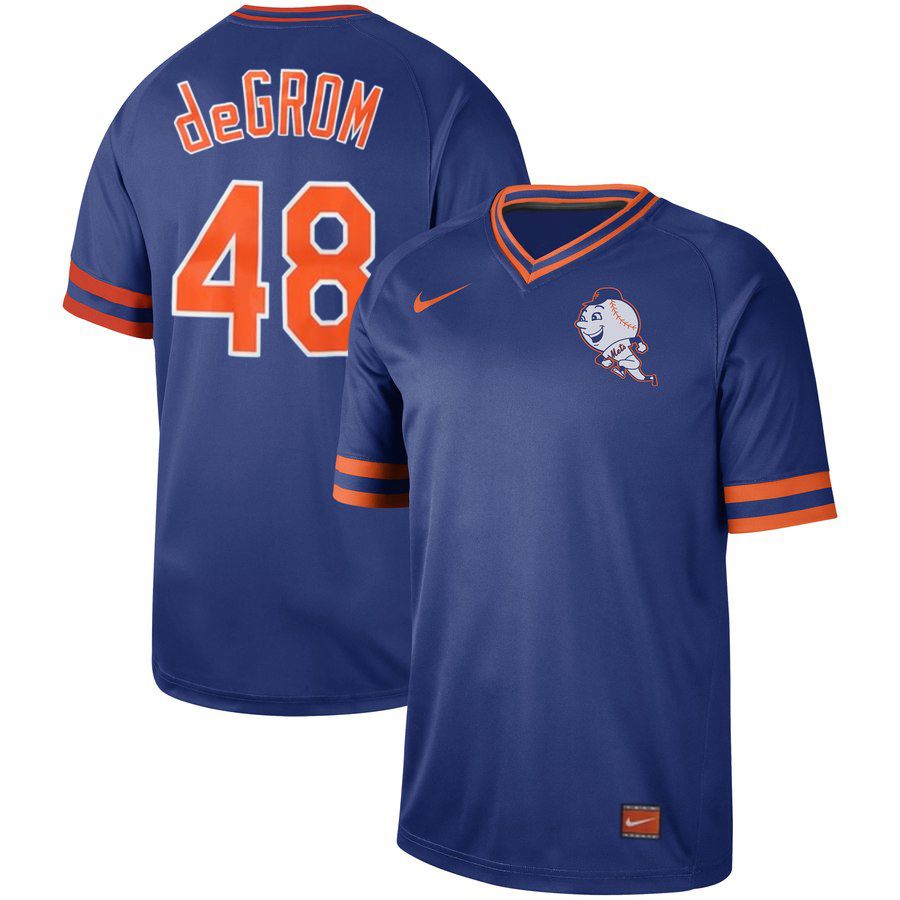 Men New York Mets 48 deGrom Blue Nike Cooperstown Collection Legend V-Neck MLB Jersey